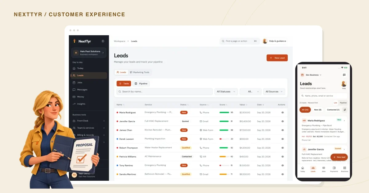 Real NextTyr sales web and native mobile screens with the approved Sales teammate